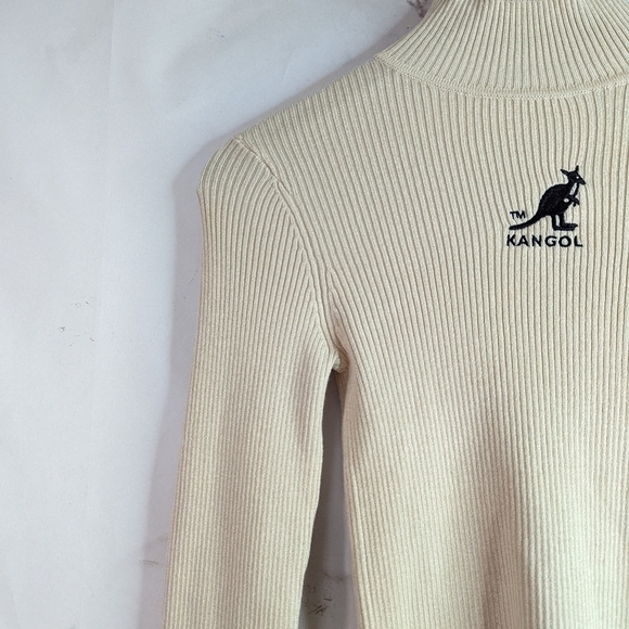 Kangol x H&M Sweater Crop Rib Knit Mock Turtle Neck Womens Beige - Picture 4 of 15